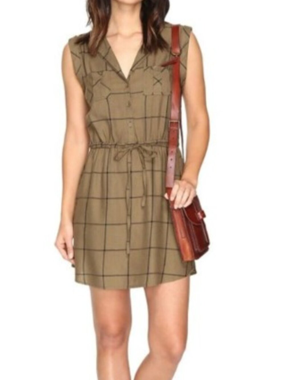 JACK by BB Dakota Olive Green Plaid Sleeveless Dress | XS
